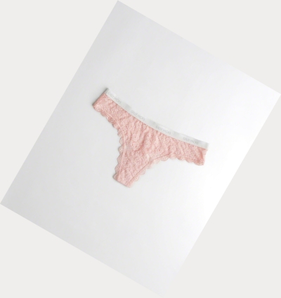 Light Pink Women's Hollister Lace Thong Underwear | UK-785VQUJ