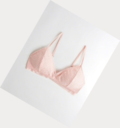 Light Pink Women's Hollister Lace Triangle With Removable Pads Bras | UK-249KTVN