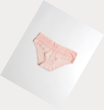 Light Pink Women's Hollister Lace-Trim Cotton Bikini Underwear | UK-507JPFX