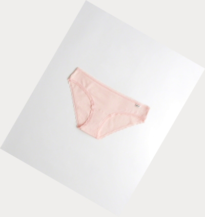 Light Pink Women's Hollister Lace-Trim Cotton Bikini Underwear | UK-892IBFK