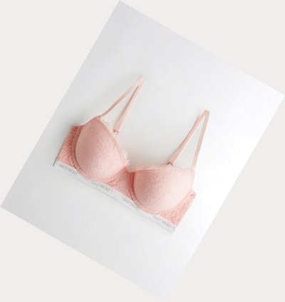 Light Pink Women's Hollister Logo Push-Up Balconette Bras | UK-740WFHQ