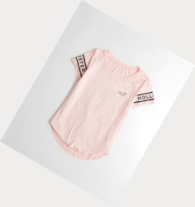 Light Pink Women's Hollister Logo Short Sleeve | UK-780QRPM