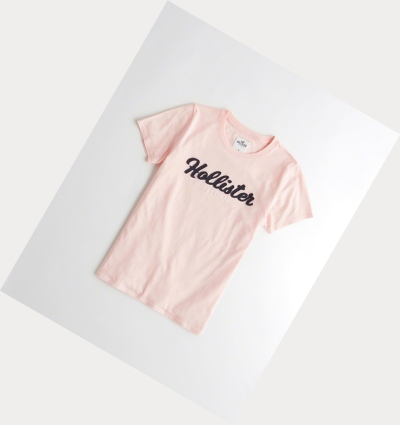 Light Pink Women's Hollister Logo Short Sleeve | UK-815NXCH