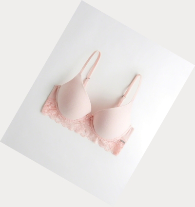 Light Pink Women's Hollister Longline Push-Up Demi Bras | UK-768XLPI