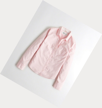 Light Pink Women's Hollister Oxford Long Sleeve | UK-906BHAW