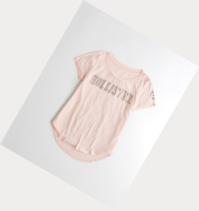 Light Pink Women's Hollister Shine Logo Short Sleeve | UK-265YFSD