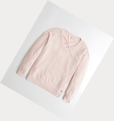 Light Pink Women's Hollister Strappy Waffle Long Sleeve | UK-693OWGM