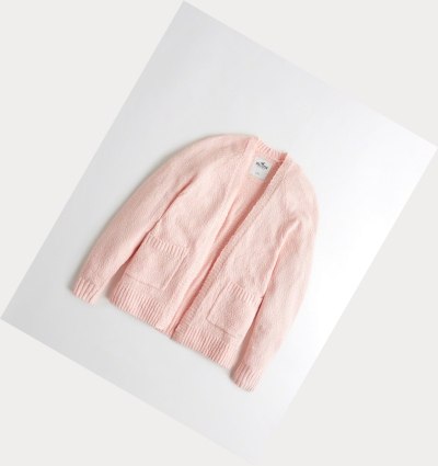 Light Pink Women's Hollister Textured Oversized Cardigan Sweaters | UK-578TWRK