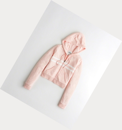 Light Pink Women's Hollister Ultra Crop Full-Zip Hoodie | UK-324WHLP