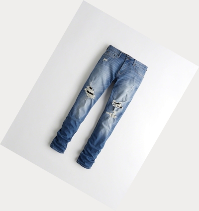 Light Wash Men's Hollister Advanced Stretch Stacked Skinny Jeans | UK-582LEYQ