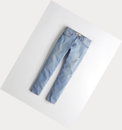 Light Wash Men's Hollister Epic Flex Slim Straight Jeans | UK-840BONM