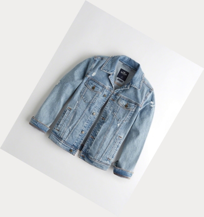 Light Wash Men's Hollister Ripped Stretch Denim Jacket | UK-973KXQF