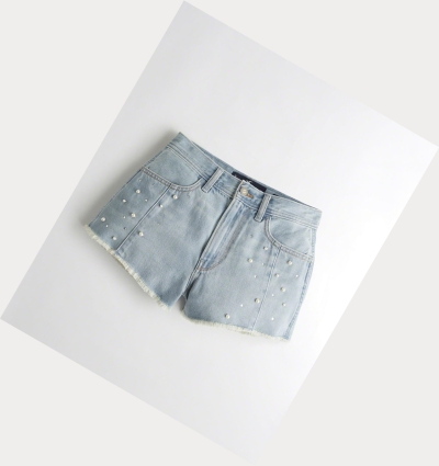 Light Wash Women's Hollister High-Rise Denim Vintage Shorts | UK-649YZTG