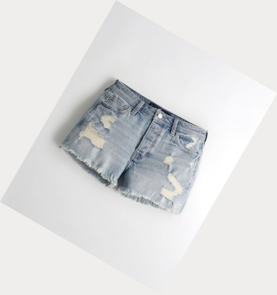 Light Wash Women's Hollister Vintage Stretch High-Rise Denim Boyfriend Shorts | UK-327XYML