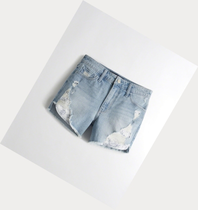 Light Wash Women's Hollister Vintage Stretch High-Rise Denim Midi Shorts | UK-467BMKL