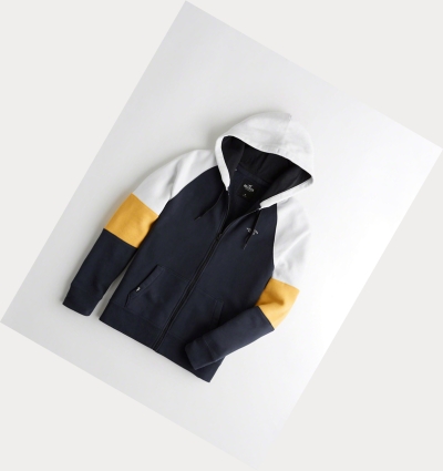 Navy Men's Hollister Colorblock Full-Zip Hoodie | UK-321ABLG