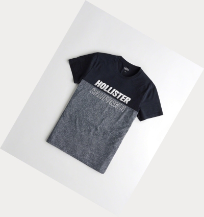 Navy Men's Hollister Colorblock Logo Short Sleeve | UK-437GUOW