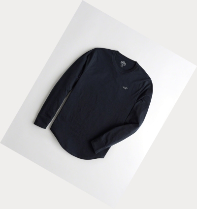 Navy Men's Hollister Crewneck Long Sleeve | UK-058UVHY