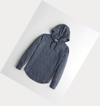 Navy Men's Hollister Hooded Long Sleeve | UK-582IWHO