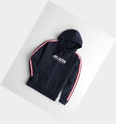 Navy Men's Hollister Logo Graphic Hoodie | UK-810NUZS