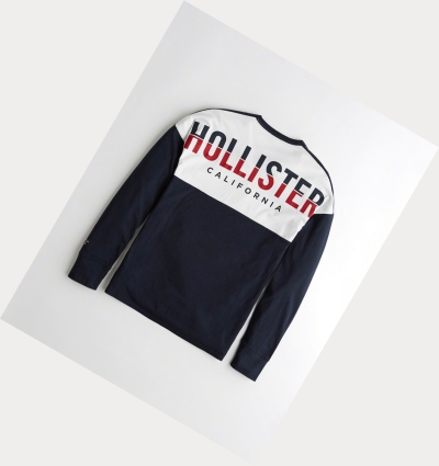 Navy Men's Hollister Logo Long Sleeve | UK-830VYPE