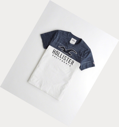 Navy Men's Hollister Logo Short Sleeve | UK-092KVFQ