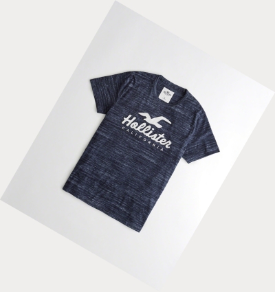 Navy Men's Hollister Logo Short Sleeve | UK-357ARMC