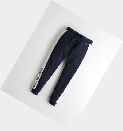 Navy Men's Hollister Logo Skinny Fleece Jogger | UK-724EBCF