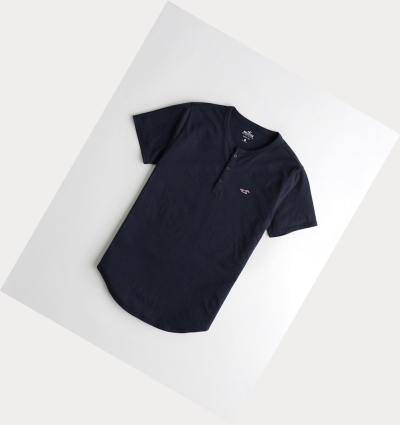 Navy Men's Hollister Must-Have Henley Short Sleeve | UK-682WMLG