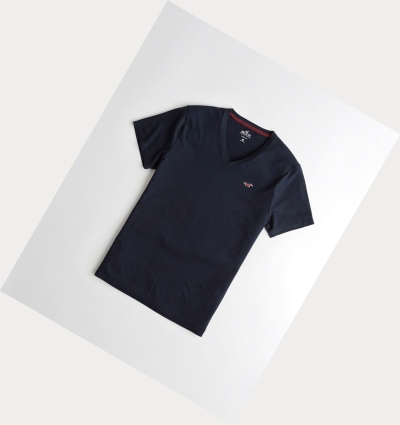 Navy Men's Hollister Must-Have V-Neck Short Sleeve | UK-825PUXQ