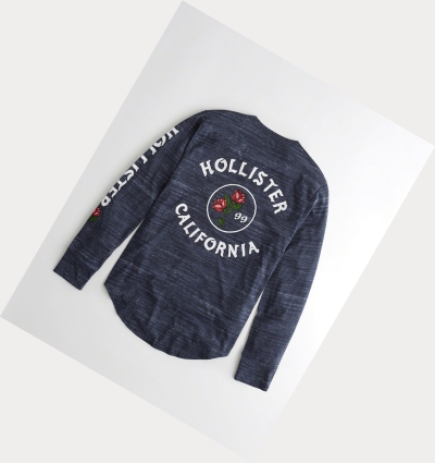 Navy Men's Hollister Rose Long Sleeve | UK-487ZEOB