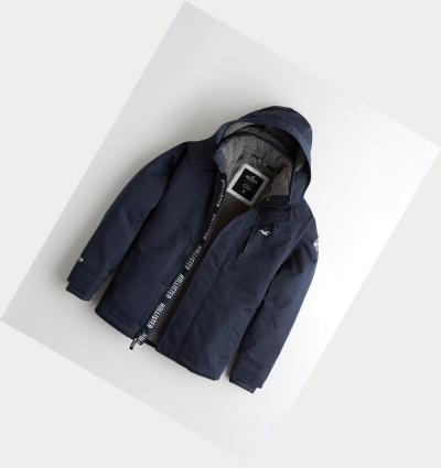 Navy Men's Hollister Sherpa-Lined Jackets | UK-647NLQP