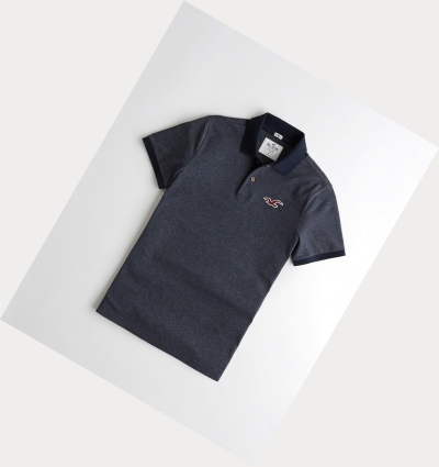 Navy Men's Hollister Stretch Icon Polo Shirts | UK-612SVWF