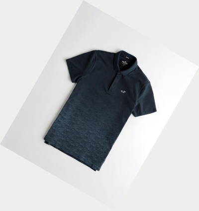 Navy Men's Hollister Stretch Ombré Shrunken Collar Polo Shirts | UK-246RIEF