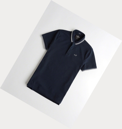 Navy Men's Hollister Stretch Shrunken Collar Polo Shirts | UK-104GMEF