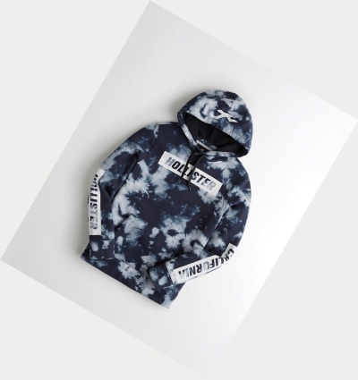 Navy Men's Hollister Tie-Dye Logo Graphic Hoodie | UK-541AEFW