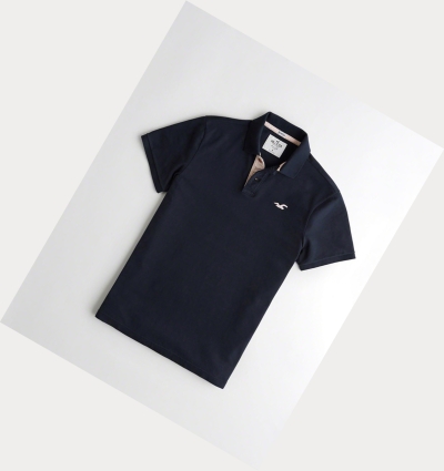 Navy Pink Men's Hollister Stretch Icon Polo Shirts | UK-912LESF