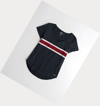 Navy Stripes Women's Hollister Must-Have Easy Short Sleeve | UK-372TBIA