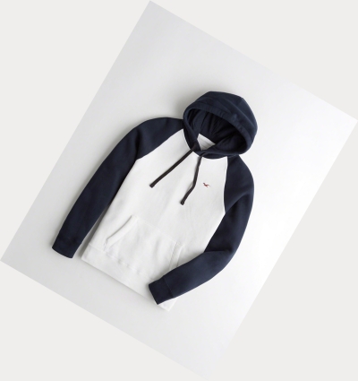 Navy White Men's Hollister Colorblock Hoodie | UK-408CGIS