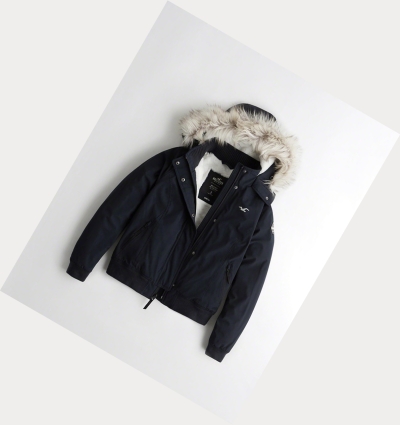 Navy Women's Hollister Cozy-Lined Hooded Bomber Jackets | UK-689KSPT