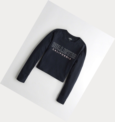 Navy Women's Hollister Crop Long Sleeve | UK-316FVCT