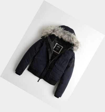 Navy Women's Hollister Down Bomber Jackets | UK-398CNJL