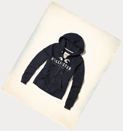 Navy Women's Hollister Graphic Full-Zip Hoodie | UK-862JQAI