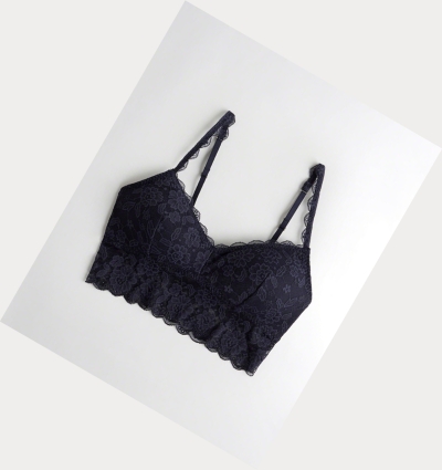 Navy Women's Hollister Lace Longline With Removable Pads Bras | UK-213RIKT