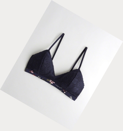 Navy Women's Hollister Lace Triangle With Removable Pads Bras | UK-059TGRK