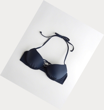 Navy Women's Hollister Lightly Lined Plunge Bikini Tops | UK-201KAXQ