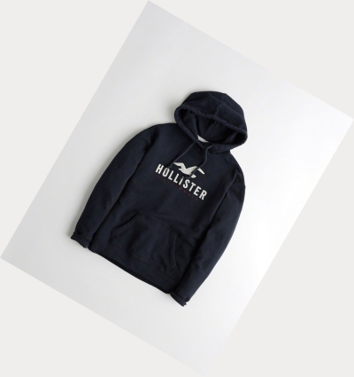 Navy Women's Hollister Logo Graphic Hoodie | UK-506ZXKW