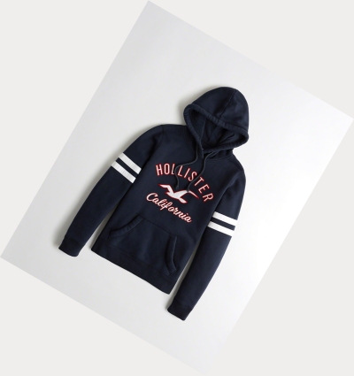 Navy Women's Hollister Logo Graphic Hoodie | UK-942MLIA