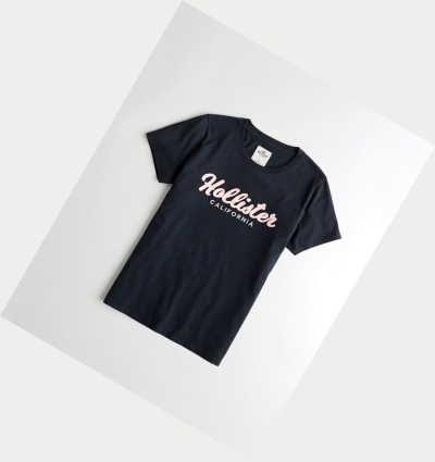 Navy Women's Hollister Logo Short Sleeve | UK-712NTVQ