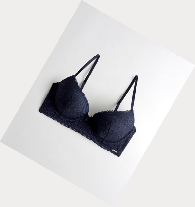 Navy Women's Hollister Longline Lightly Lined Demi Bras | UK-847YVMT